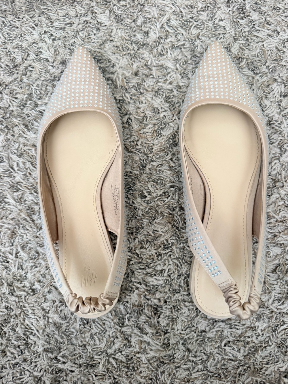 H&M Light Pink Pointed Toe Slip-On Mules with Rhinestone Accent